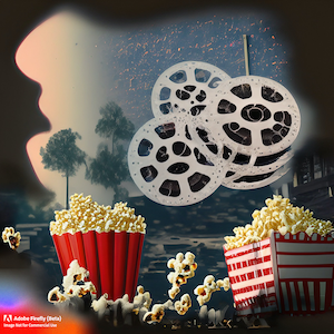 popcorn and movie reels